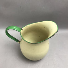 Load image into Gallery viewer, Vintage Yellow &amp; Green Trim Enamel Pitcher (9")
