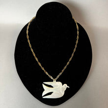 Load image into Gallery viewer, Vintage Bethlehem Carved Mother of Pearl Peace Dove Pendant on Gold Plated Chain (18")
