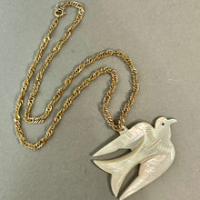 Load image into Gallery viewer, Vintage Bethlehem Carved Mother of Pearl Peace Dove Pendant on Gold Plated Chain (18")
