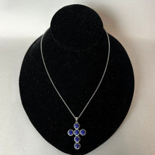 Load image into Gallery viewer, Sterling Lapis Lazuli Cross Pendant on 20" Magnetic Clasp Chain Necklace (1.5")
