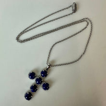 Load image into Gallery viewer, Sterling Lapis Lazuli Cross Pendant on 20" Magnetic Clasp Chain Necklace (1.5")
