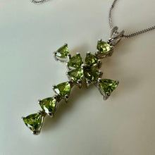 Load image into Gallery viewer, Sterling Peridot Cross Pendant on 20" Chain Necklace (1.5")
