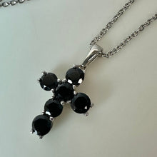 Load image into Gallery viewer, Sterling Black Tourmalline Cross Pendant on 20" Chain Necklace (1")
