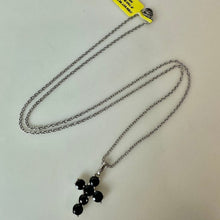 Load image into Gallery viewer, Sterling Black Tourmalline Cross Pendant on 20" Chain Necklace (1")
