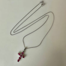 Load image into Gallery viewer, Sterling Pink Topaz Cross Pendant on 20" Chain Necklace (1")
