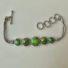 Load image into Gallery viewer, Sterling Green Copper Turquoise Toggle Bracelet (8")
