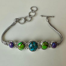 Load image into Gallery viewer, Sterling Multicolor Copper Turquoise Toggle Bracelet (8")
