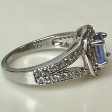 Load image into Gallery viewer, Sterling Tanzanite White Topaz Halo Ring sz 7.75
