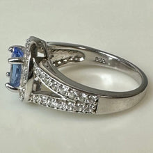 Load image into Gallery viewer, Sterling Tanzanite White Topaz Halo Ring sz 7.75
