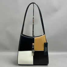 Load image into Gallery viewer, Vani Black Tan White Faux Leather Colorblock Shoulder Bag Purse As-Is (10x10x3")
