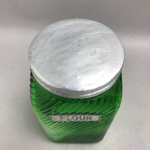 Load image into Gallery viewer, Vintage Owens-Illinois Green Glass Hoosier-Style 7" Flour Canister 1930s w/Lid
