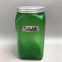 Load image into Gallery viewer, Vintage Owens-Illinois Green Glass Hoosier 7" Sugar Canister 1930s w/Lid
