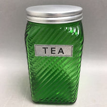 Load image into Gallery viewer, Vintage Owens-Illinois Green Glass Hoosier 5" Tea Canister 1930s w/Lid

