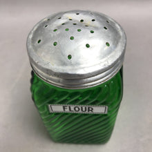 Load image into Gallery viewer, Vintage Owens Illinois Green Depression Glass Flour Shaker Ribbed 1930s (4")
