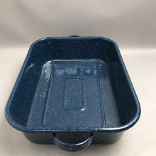Load image into Gallery viewer, Vintage Rectangle Open Roaster Blue Speckled Enamel/Granite Ware (4x18x13)
