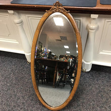 Load image into Gallery viewer, Antique Oval Wood Framed Beveled Mirror Carved Top (45x22)
