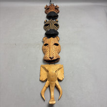Load image into Gallery viewer, Wood Carved Four Safari Animal Head Hanging Decor (30")
