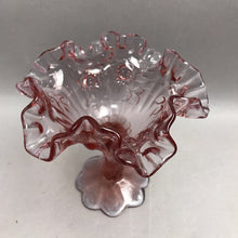 Load image into Gallery viewer, Vintage Fenton Glass Pink Purple Cabbage Rose Ruffled Edge Compote (6")
