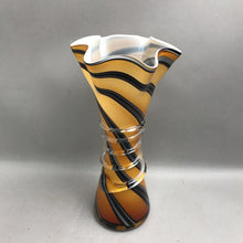 Load image into Gallery viewer, Gold &amp; Black Swirl Glass Art Vase (13")
