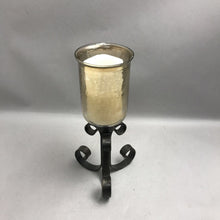 Load image into Gallery viewer, Metal Scroll Base Smoked Glass Candle Holder (14")
