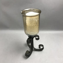 Load image into Gallery viewer, Metal Scroll Base Smoked Glass Candle Holder (14")
