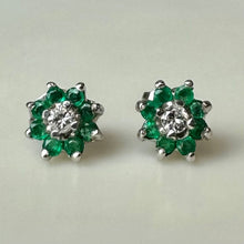 Load image into Gallery viewer, 14K White Gold Green Tourmaline Diamond Stud Earrings (1.2g)

