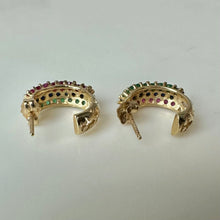 Load image into Gallery viewer, 10K Gold Ruby Sapphire Black Green Tourmaline Half Hoop 0.5" Earrings (3.0g)
