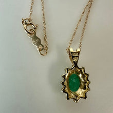 Load image into Gallery viewer, 10K Gold Green Tourmaline Diamond Pendant on 17" Chain Necklace (1.2g)
