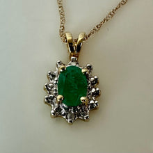 Load image into Gallery viewer, 10K Gold Green Tourmaline Diamond Pendant on 17" Chain Necklace (1.2g)
