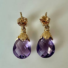 Load image into Gallery viewer, 14K Gold Amethyst Drop 0.75" Earrings (2.8g)

