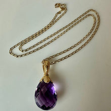 Load image into Gallery viewer, 14K Gold Amethyst Drop Enhancer Pendant on 18" Chain Necklace (8.3g)
