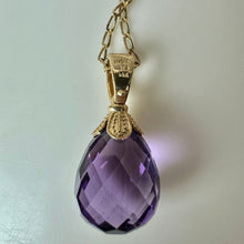 Load image into Gallery viewer, 14K Gold Amethyst Drop Enhancer Pendant on 18" Chain Necklace (8.3g)
