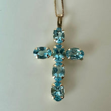 Load image into Gallery viewer, 10K Gold Blue Topaz Cross Pendant on 18" Chain Necklace (2.2g)
