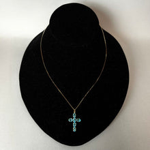 Load image into Gallery viewer, 10K Gold Blue Topaz Cross Pendant on 18" Chain Necklace (2.2g)

