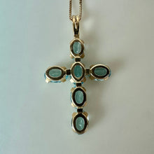 Load image into Gallery viewer, 10K Gold Blue Topaz Cross Pendant on 18" Chain Necklace (2.2g)
