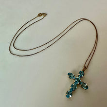 Load image into Gallery viewer, 10K Gold Blue Topaz Cross Pendant on 18" Chain Necklace (2.2g)
