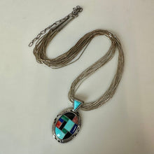 Load image into Gallery viewer, Vintage Carolyn Pollack Relios Sterling Multi-stone Mosaic Inlay Pendant on Multi-Strand Liquid Silver Necklace (23")
