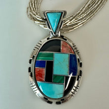 Load image into Gallery viewer, Vintage Carolyn Pollack Relios Sterling Multi-stone Mosaic Inlay Pendant on Multi-Strand Liquid Silver Necklace (23")
