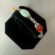 Load image into Gallery viewer, Sterling Green Lavender Yellow Orange Jade Link Bracelet (7")
