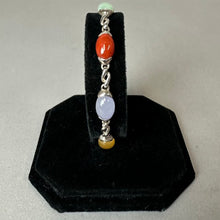 Load image into Gallery viewer, Sterling Green Lavender Yellow Orange Jade Link Bracelet (7")
