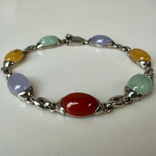Load image into Gallery viewer, Sterling Green Lavender Yellow Orange Jade Link Bracelet (7")
