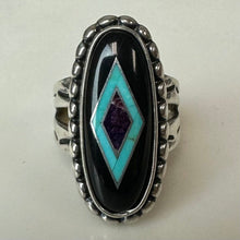 Load image into Gallery viewer, Vintage Carolyn Pollack Relios Onyx Turquoise Charoite Ring sz 6
