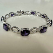 Load image into Gallery viewer, Sterling Silver Deep Amethyst Oval Link Bracelet (7")
