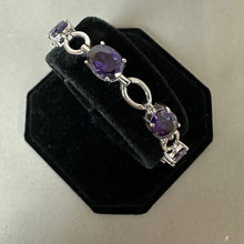 Load image into Gallery viewer, Sterling Silver Deep Amethyst Oval Link Bracelet (7")
