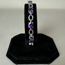 Load image into Gallery viewer, Sterling Silver Deep Amethyst Oval Link Bracelet (7")
