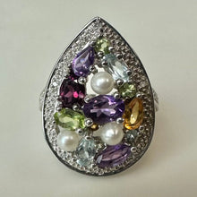 Load image into Gallery viewer, Ross Simons Sterling Pearl Amethyst Garnet Peridot Citrine Mosaic Teardrop Ring sz 6
