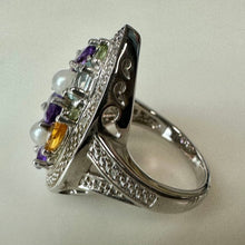 Load image into Gallery viewer, Ross Simons Sterling Pearl Amethyst Garnet Peridot Citrine Mosaic Teardrop Ring sz 6
