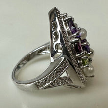 Load image into Gallery viewer, Ross Simons Sterling Pearl Amethyst Garnet Peridot Citrine Mosaic Teardrop Ring sz 6
