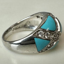 Load image into Gallery viewer, Eric Grossbardt Sterling Turquoise Inlay Diamonique CZ Domed Ring sz 8
