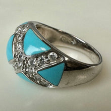Load image into Gallery viewer, Eric Grossbardt Sterling Turquoise Inlay Diamonique CZ Domed Ring sz 8
